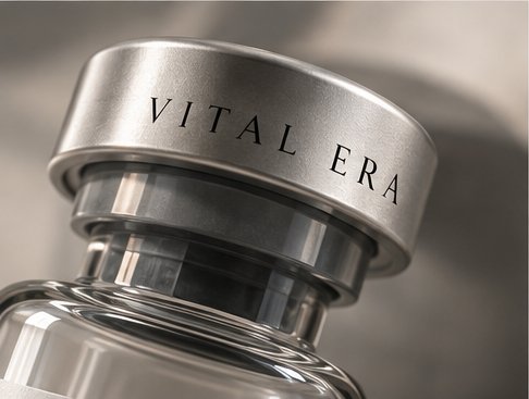 Silver cap ring engraved with VITAL ERA